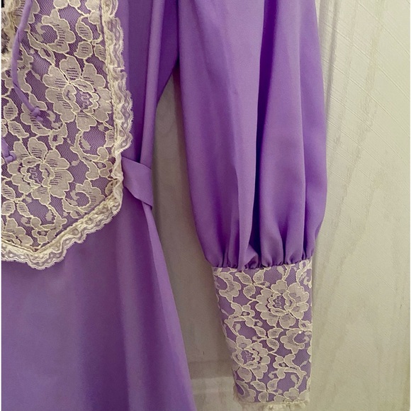 Adorable Vintage 70s Priscilla Presley Style Maxi Dress Lilac Lace - Picture 3 of 5
